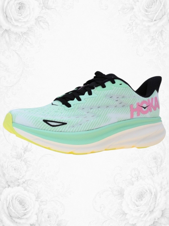 Hoka Shoes - Hoka Clifton 9 Running Shoes Women's 9B Mint Green Pink Athletic Sneakers
